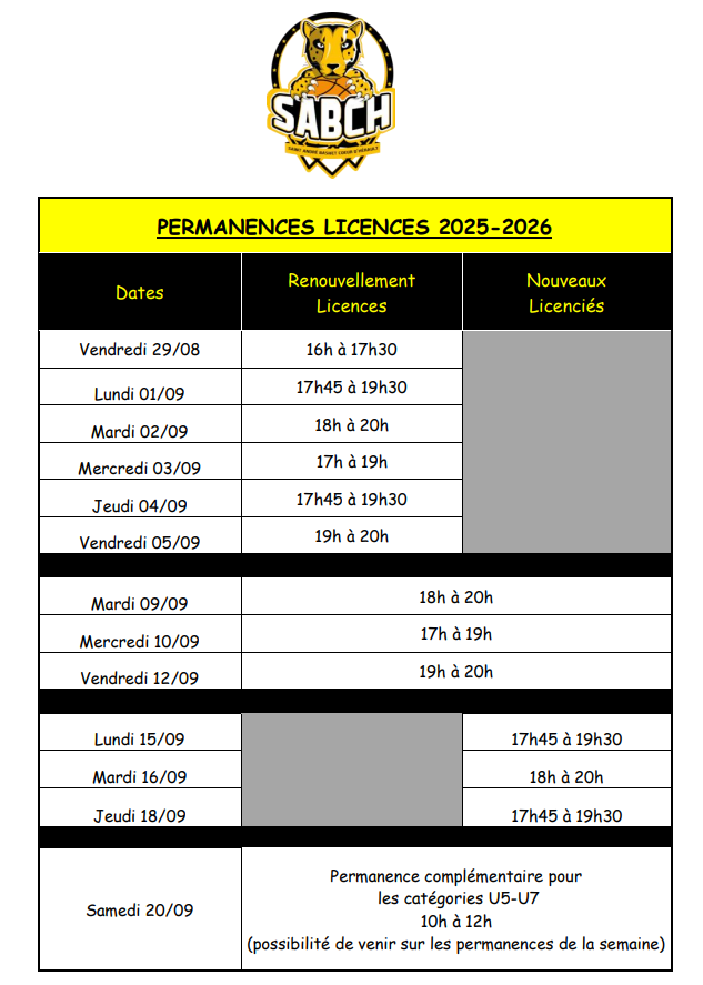 Permanence Ouverture des permanences Inscription/licences